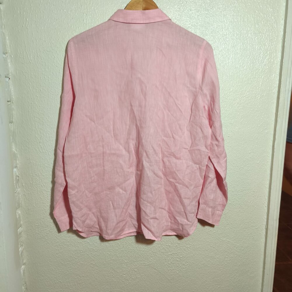 J Jill Love Linen Button Down Tunic Boyfriend Shirt sz S Light Pink Coastal Chic - Picture 6 of 9